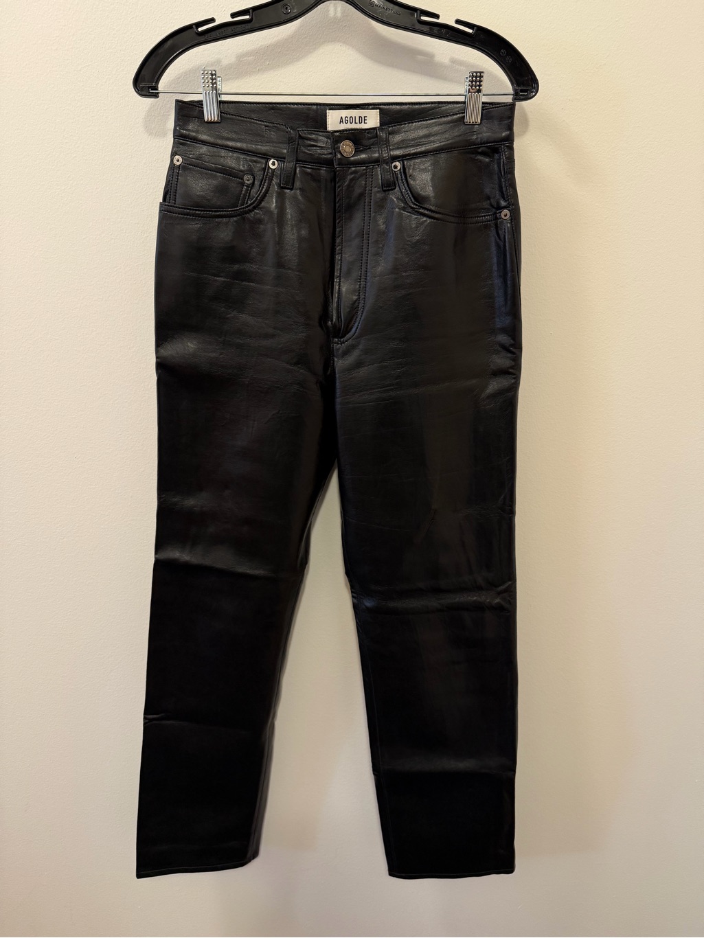 Agolde 90s Pinch Waist Black Leather Jeans